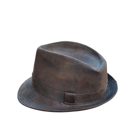 Henschel Distressed Brown Faux Leather Fedora Hat L Unisex Outdoor Style - Picture 10 of 16